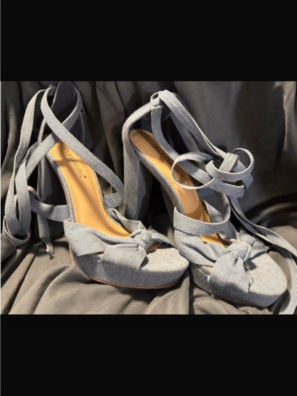 Shoe Dazzle Light Denim Blue Lace-Up Platform Heels